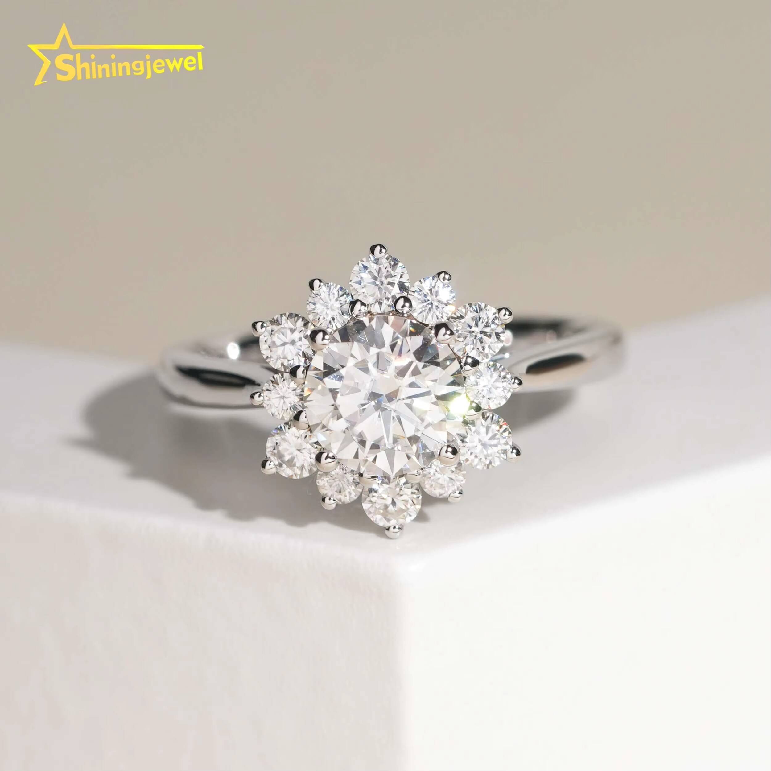 14K Solid Gold Luxury Jewelry Flower Cluster Ring Lab Moissanite Engagement Wedding Rings for Women