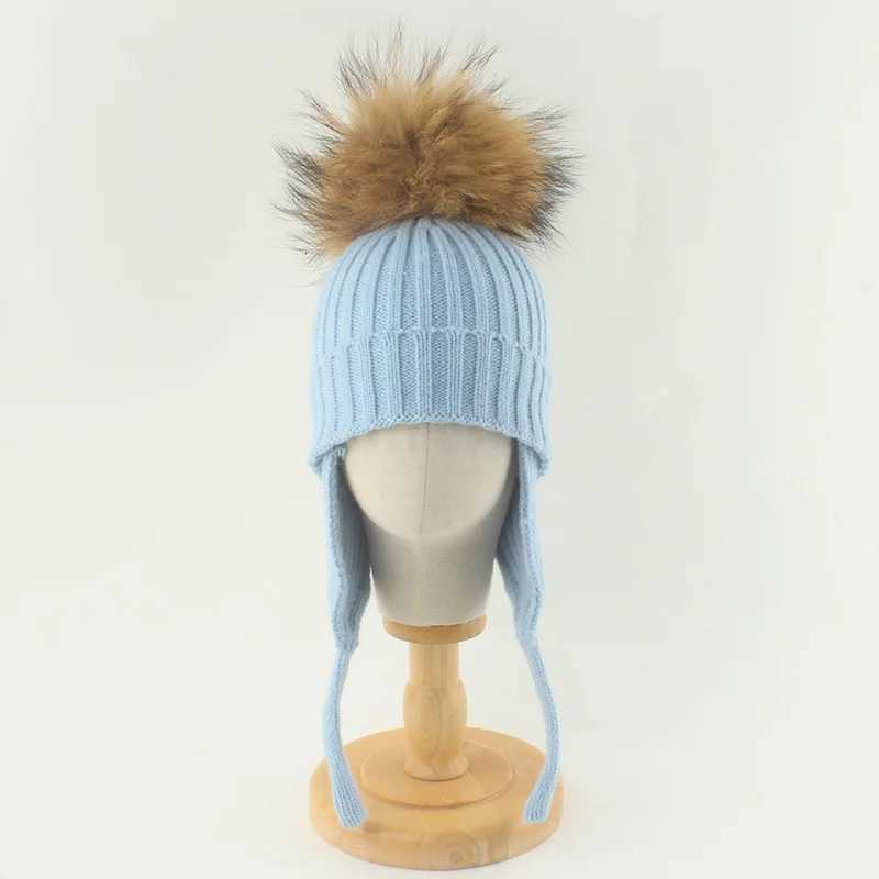 Winter Baby Knitted Hat Pompom Real Fur Ball Wool Baby Bonnet Hat for Girls Boys Infant Beanie Kids Cap Toddler Accessories 16YL251024