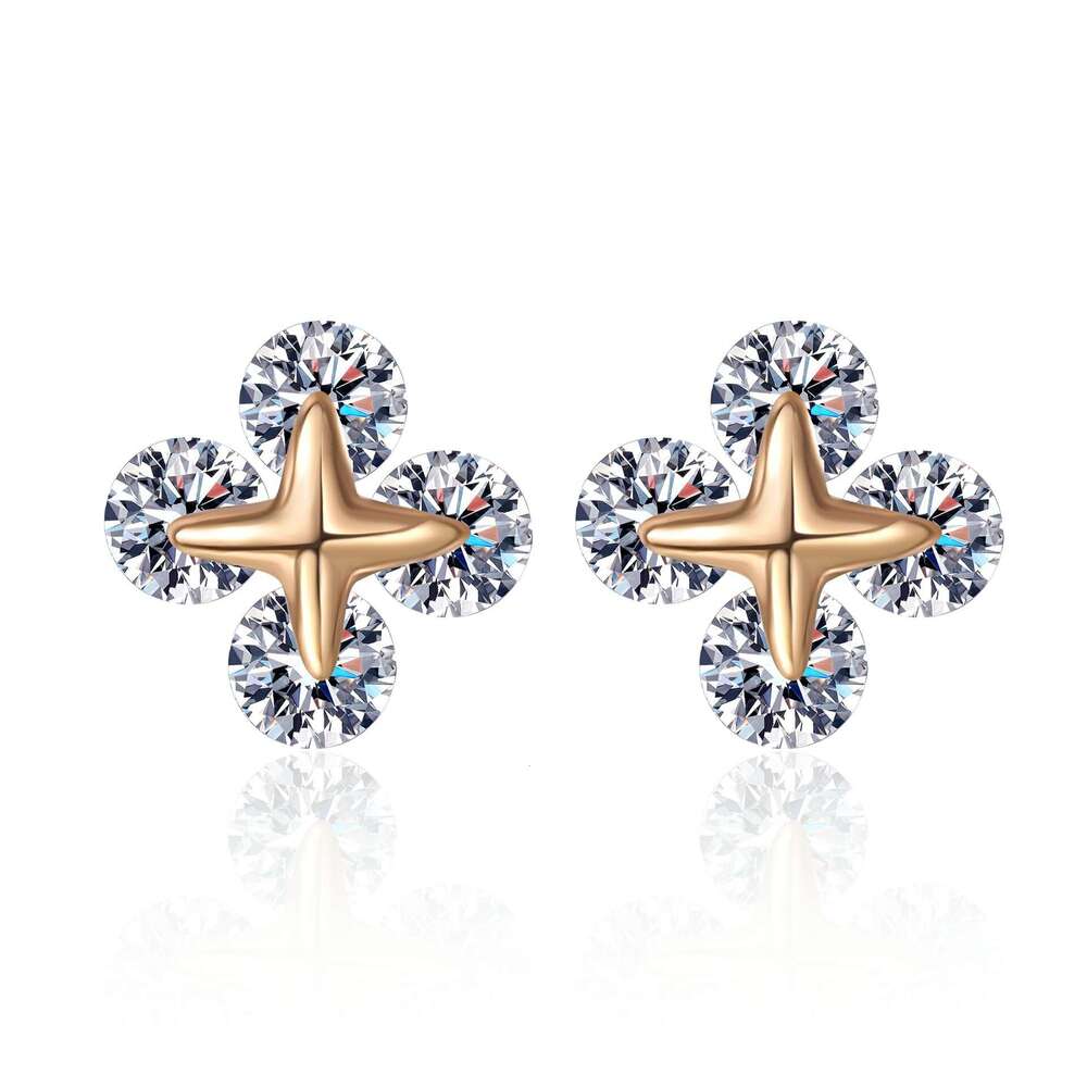 DHCollections-- Xindeyi S Pure Sier Moissanite Champagne Gold Earrings for Women Star Movable Simple High-end Style