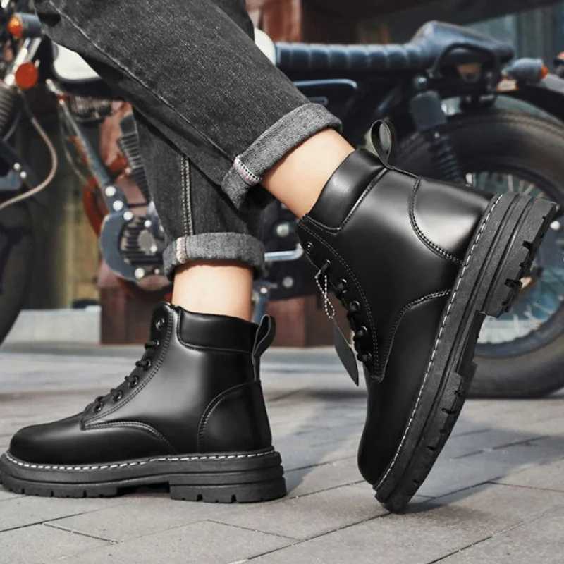 High Top Boots Mens Leather Shoes Fashion Motorcycle Ankle Boots for Men Winter Boots Man Shoes LaceUp Botas Hombre W251024