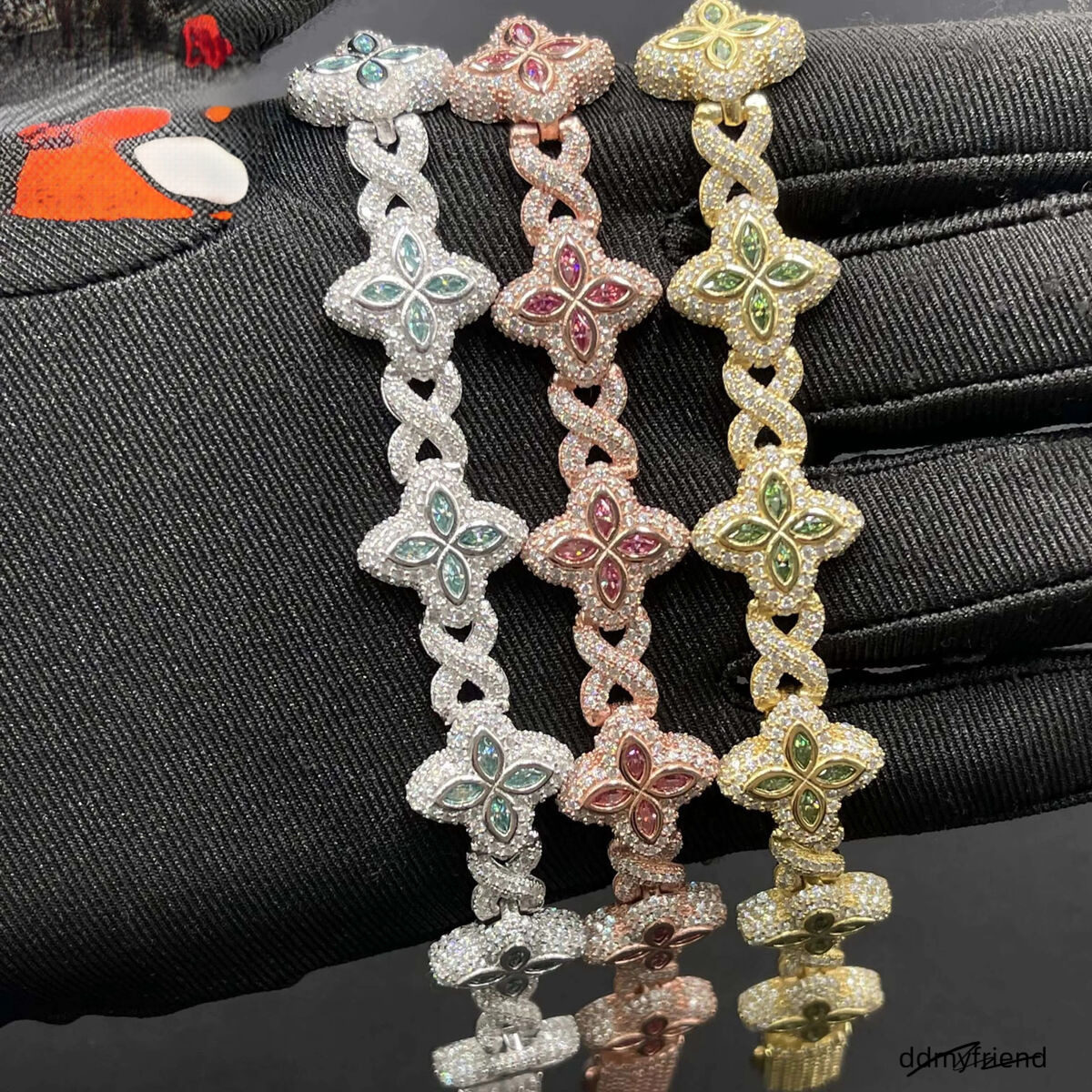 Jewelry 15Mm Marquise Flower Design Four Leaf Clover Sier Iced Out Moissanite Cuban Link Bracelet Men Women Ddmyfriend