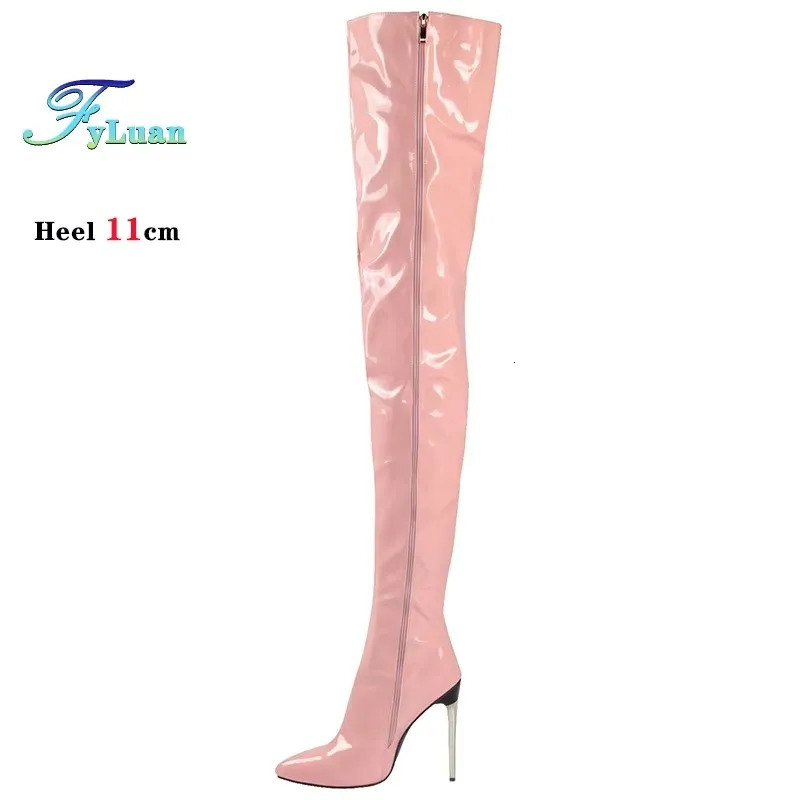 Plus Size 45 47 Women Stripper Heels 11CM Stiletto Sexy Pointed toe Red Long Shoes Club Party Over The Knee Thigh High Boots 251023