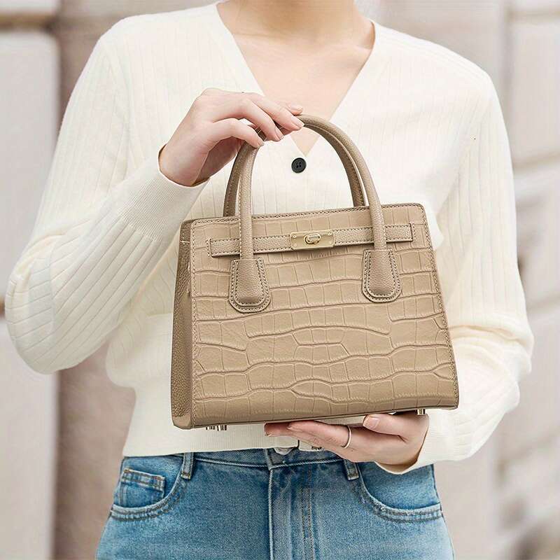 Genuine Crocodile Genuine Leather Crocodile Pattern Handbag High-Quality Hard-Shell Tote | Women's Fashion Versatile Large Capacity Travel Bag