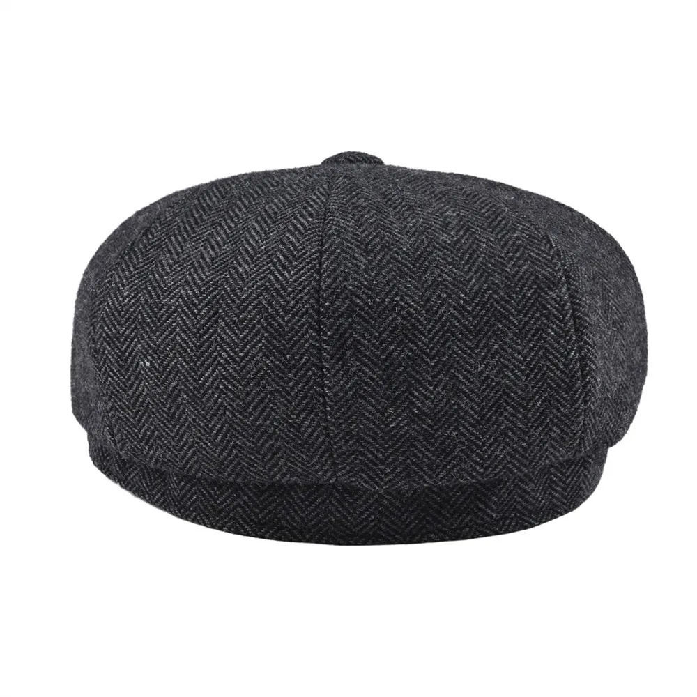 BOTVELA Tweed Wool 8 Panel Black Herringbone sboy Cap Men Classic 8Quarter Panel Style Flat Cap Beret Hat 251021