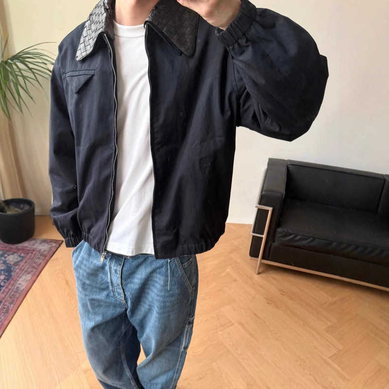 Men's Leather & Faux Leather Designer Correct Version Original BV Brand Knitted Detachable Leather Collar Casual Jacket Loose Coat Unisex Simple Versatile 564W