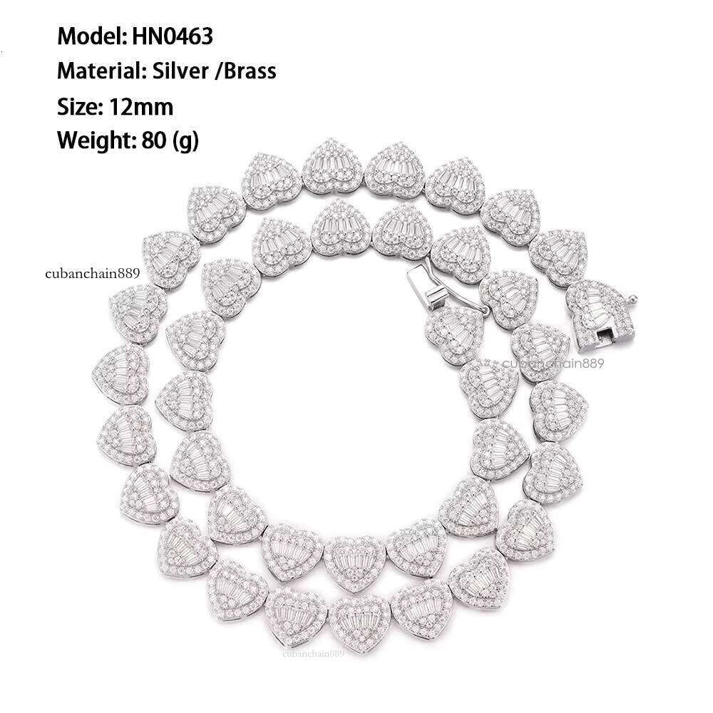 vvs iced Sier Glow Stone Hip Hop Jewelry 12mm Heart-Shaped Zirconia Tennis Necklace ChainA customizable necklace