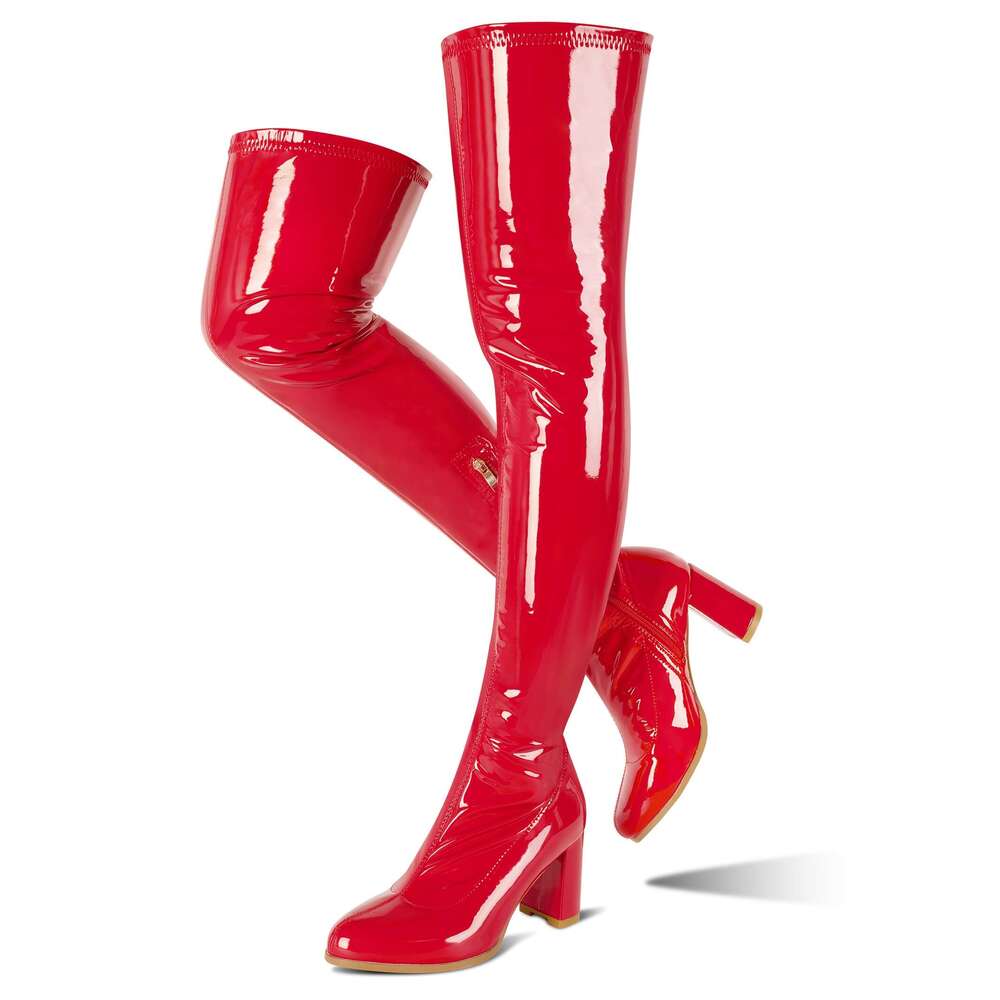 Thigh For Women Sexy Pointed Toe Over The Cosplay Dance Party Patent Chunky Heels GOGO Knee High Boots