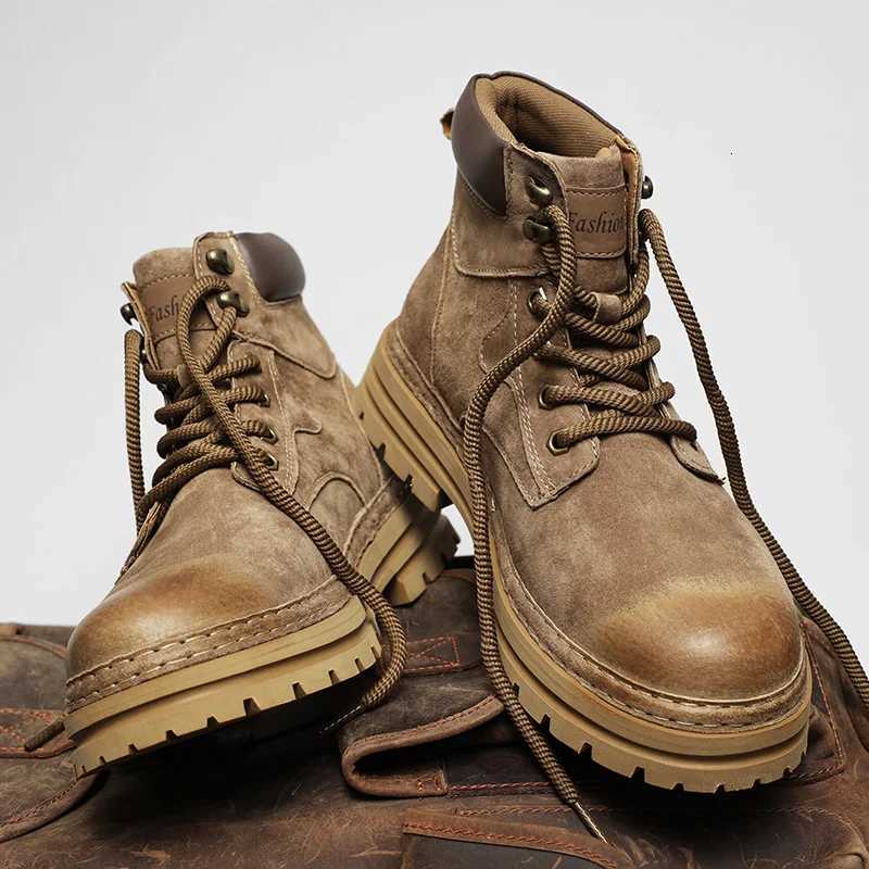 Vintage Leather Mens Snow Boots Fashion Man Ankle Boots Lace Up High Top Shoes Outdoor Motorcycle Boots Top Quality Walk Shoes W251024