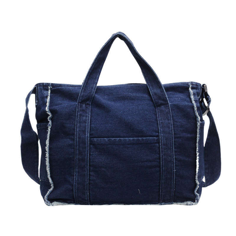 2025 Washed Denim Tote Large Capacity Shoulder Women Fashion Frayed Edge Handbag Crossbody Bag