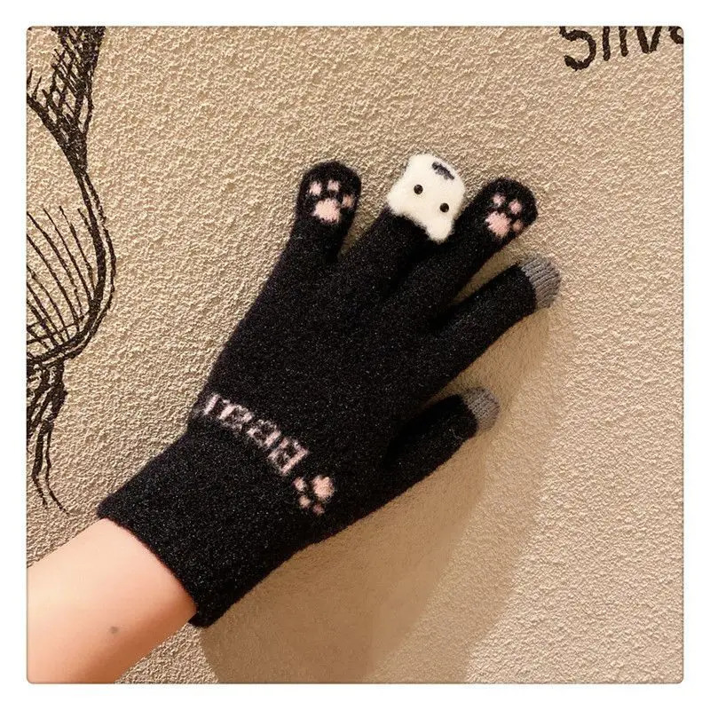 Winter Warm Plush Gloves Japanese Girl Knitted Five Finger Gloves Women Winter Glove Women Thick Mittens For Cycling 1 Pair 251023
