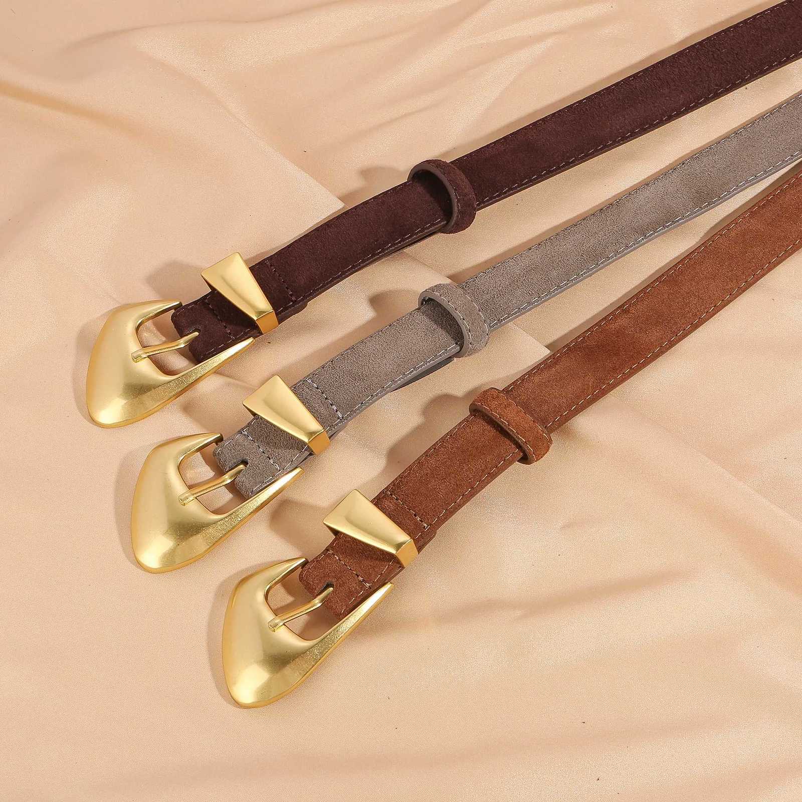 Fashion Womens Suede Leather Belts for Jeans Dress Pants Black Brown Belts Adjustable Ladies Waist Belts with Gold Buckle W251024
