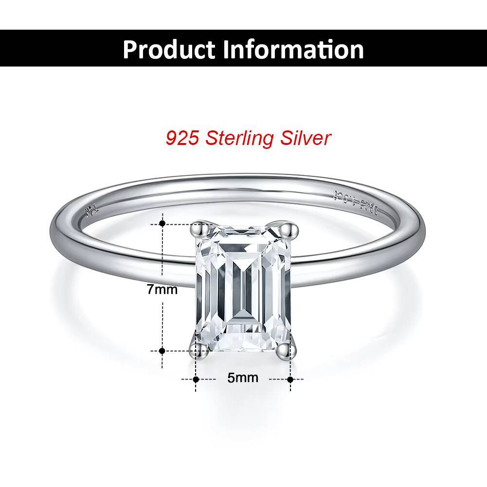 SMR56 Silver Jewelry Gift Moissanite Diamond Emerald Cut 1ct VVS Clarity Anniversary Wedding Engagement Rings