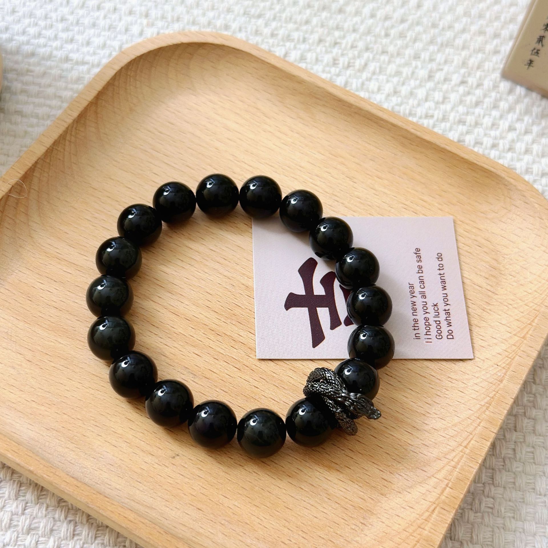 Retro Unisex Zodiac Sign Charms Handmade Obsidian Wristband with Lucky Symbols