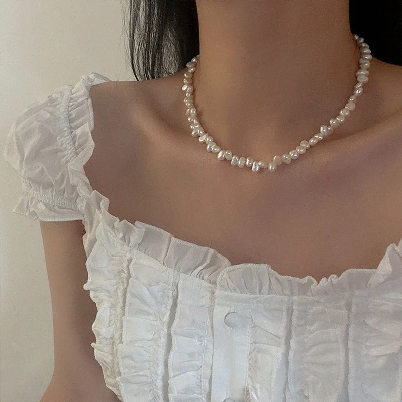 Minar Multiple French Natural Freshwater Pearl Necklace for Women Elegant Irregular Pearls Chokers Necklaces Wedding Jewelry 251016