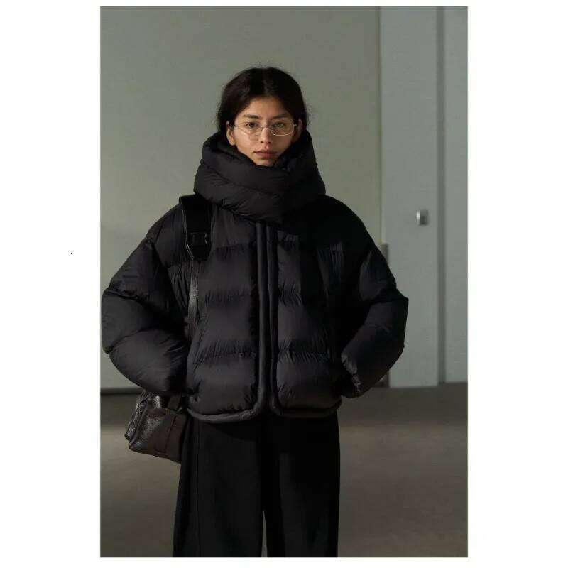 Winter Women's New Cropped Jacket Warm Stand-Up Collar Hooded Cotton Parkas High-End Thickened Bread Coat Outerwear Loose Womens Coat