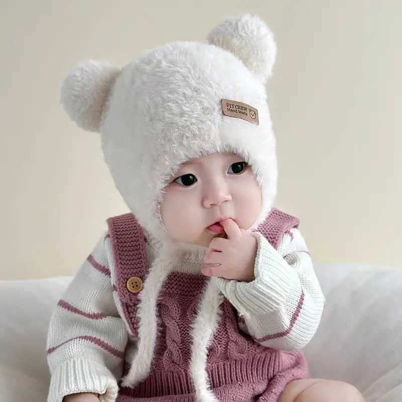 Baby Bear Ear Protection Hat Winter Plush Earmuffs Cap 13Year Boys Girls Toddler Warm Headgear Bonnet Solid Velvet Kids BeaniesL251024