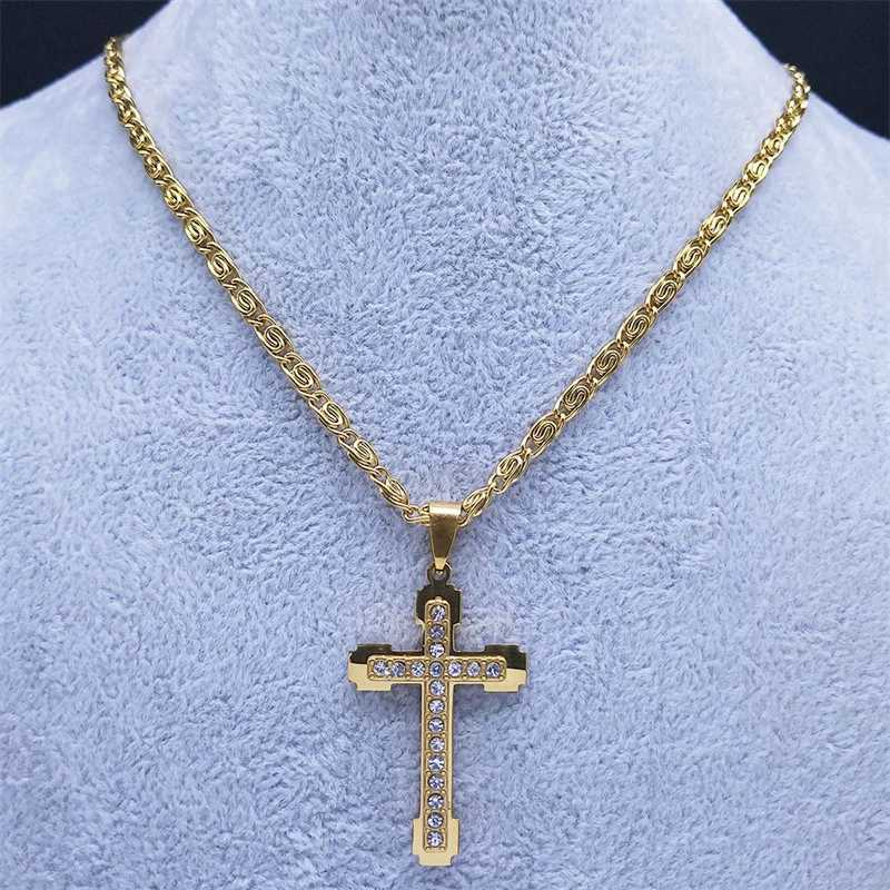 HNSP Stainl Steel Luxury Zircon Cross Necklace Pendant For Men Women Jewelry AccoriesXJ251024