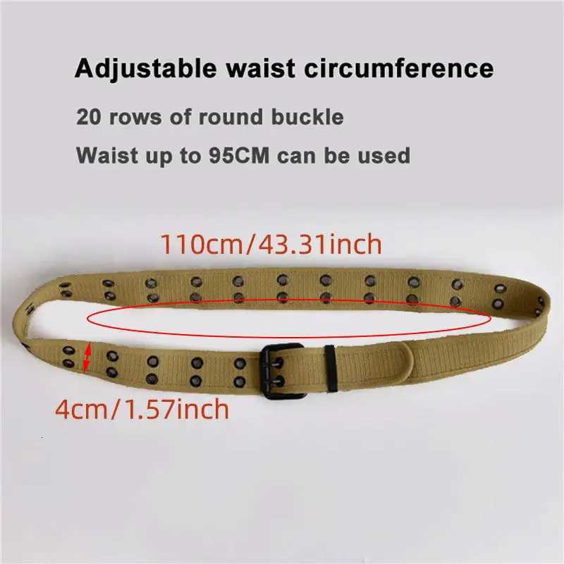 Solid Color Casual Canvas Woven Belt Fashionable Double Round Buckle Hole Belt Versatile Mens Double Needle Buckle Belt W251024