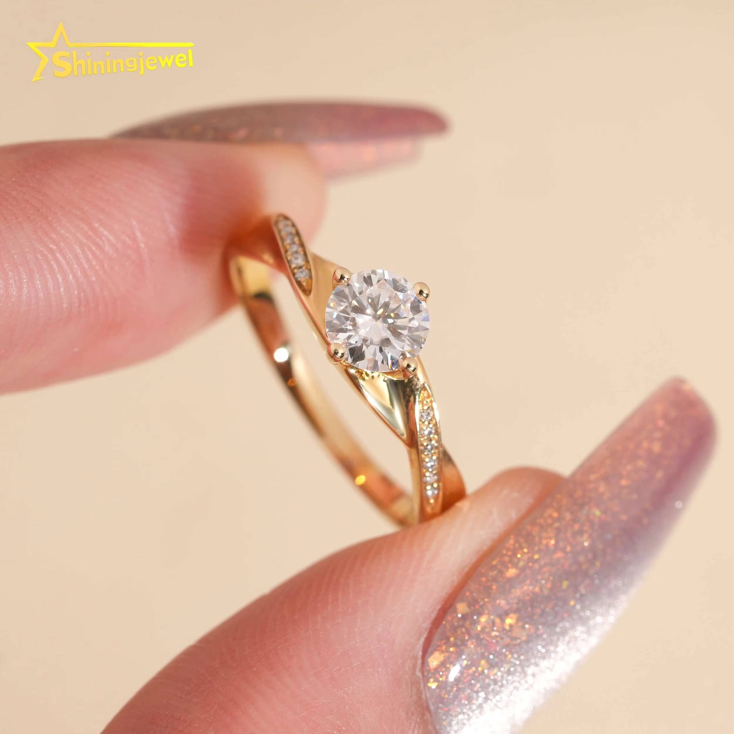 Elegant Solid 14K Gold Ring for Women Round Cut Moissanite Diamond Engagement Wedding Rings Fashion Moissanite Ring