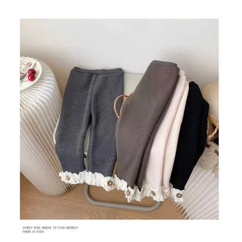 Baby Fashion Velvet Leggings Print Lace Pants Childrens Girls Warm Leggings For Autumn And Winter Pants Comfortable PantsT251024