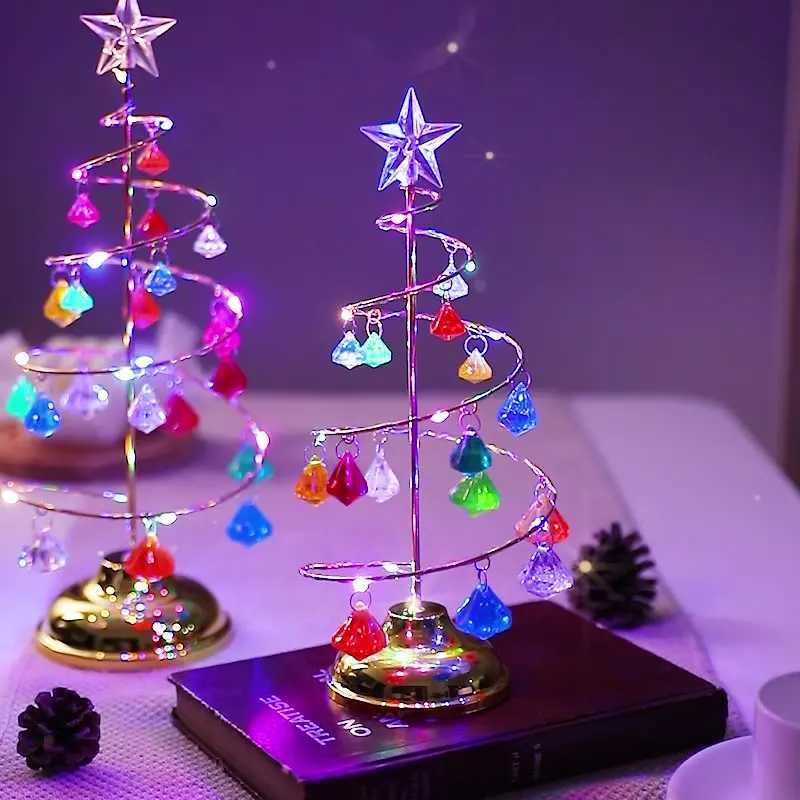 Crystal Christmas Tree Lamp Night Lights Battery Operated Desk Table Lamp Decorative Iron Tree for Living Room Bedroom C251115