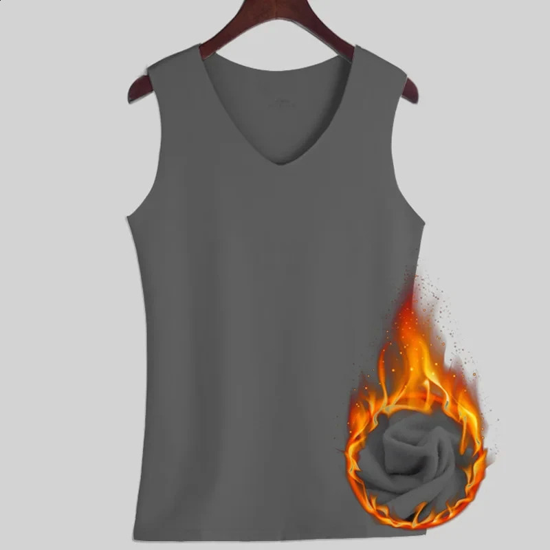 1pcs Set Mens Vneck Thermal Undershirts Solid Base Mens Warm Seamless Slimming Sleeveless Add Velvet Thickening Inner Shirt 251018