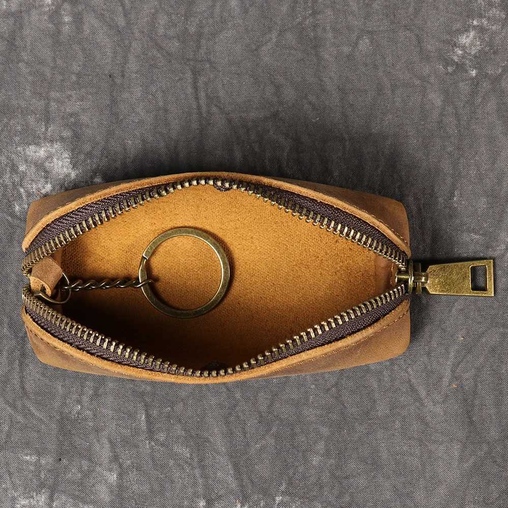LUOKIR New Mens Genuine Leather Coin Purse Womens Crazy Horse Leather Key Pouch Multifunctional Cowhide Clutch Storage Bag Z251023