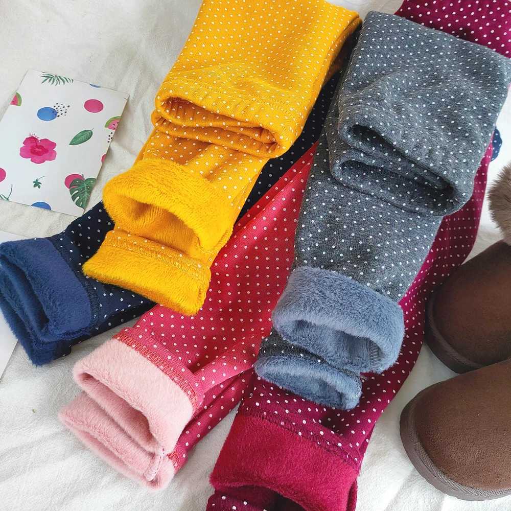 Girls Cotton Dot Print Leggings Autumn Winter Kids Fleece Warm Pants Baby Girl Slim Plus Thicken Trousers Children ClothesT251024