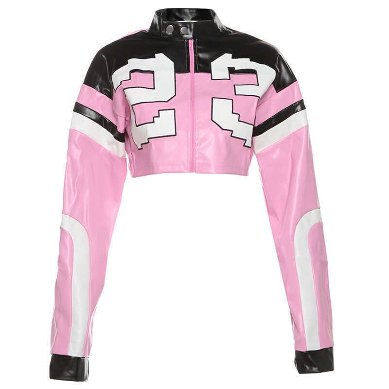 Summer Women S New Fashion Motorcycle Color Block Embroidery Patchwork Slim Faux Leather Jacket Coat
