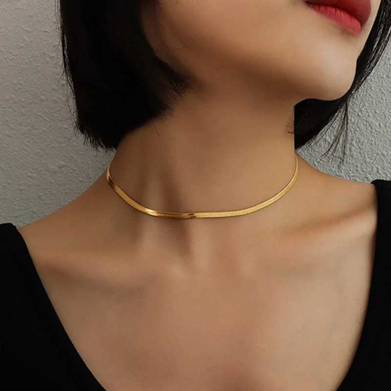 Punk Clavicle Flat Blade Snake Link Choker Necklace Gold Silver Color Fashion Stainl Steel Double Necklace Women Jewelry GiftXJ251024