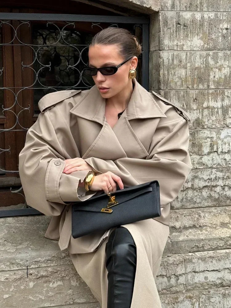 Solid Laepl Lace Up Trench Coat Women Fashion Full Sleeve Waist Cinching Short Windbreak Autumn office commute outwear 251021