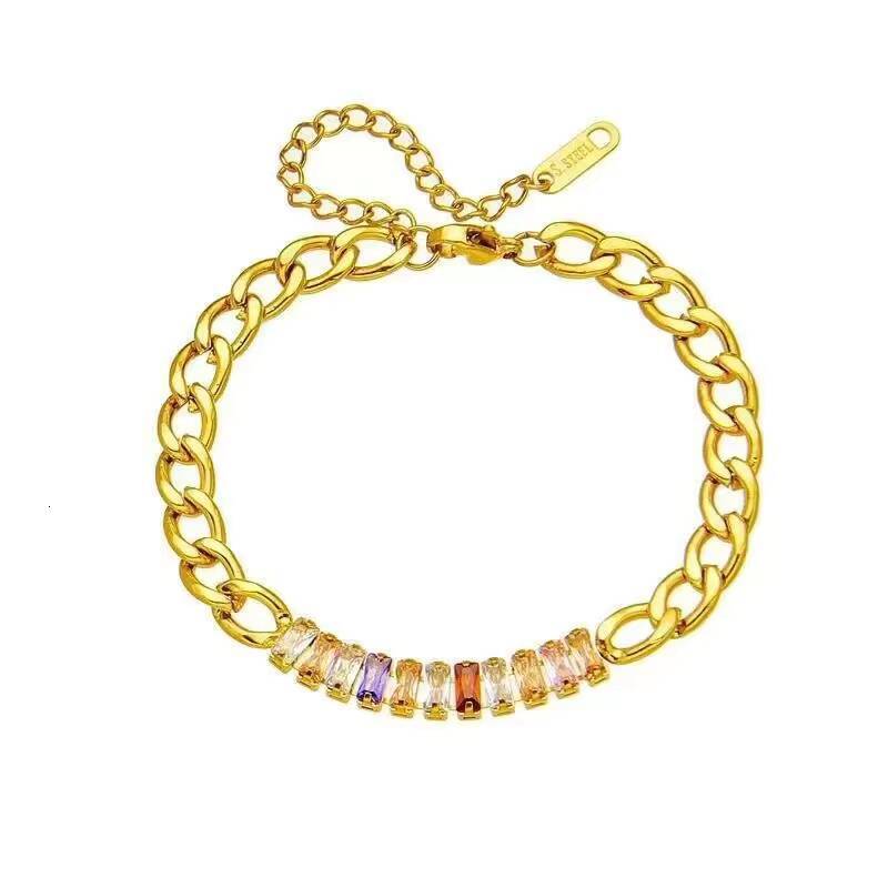 High Quality Wholesale Fashion Niche Simple Design Colorful Transparent Long Diamond Titanium Steel Bracelet