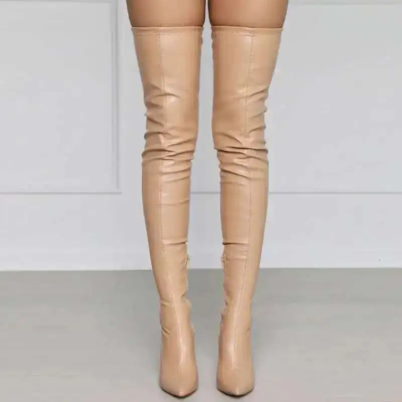 Apricot High Heels Knee Boots Sexy Stiletto Soft Pu Womens Over The Knee With Side Zip Big Sale 251023