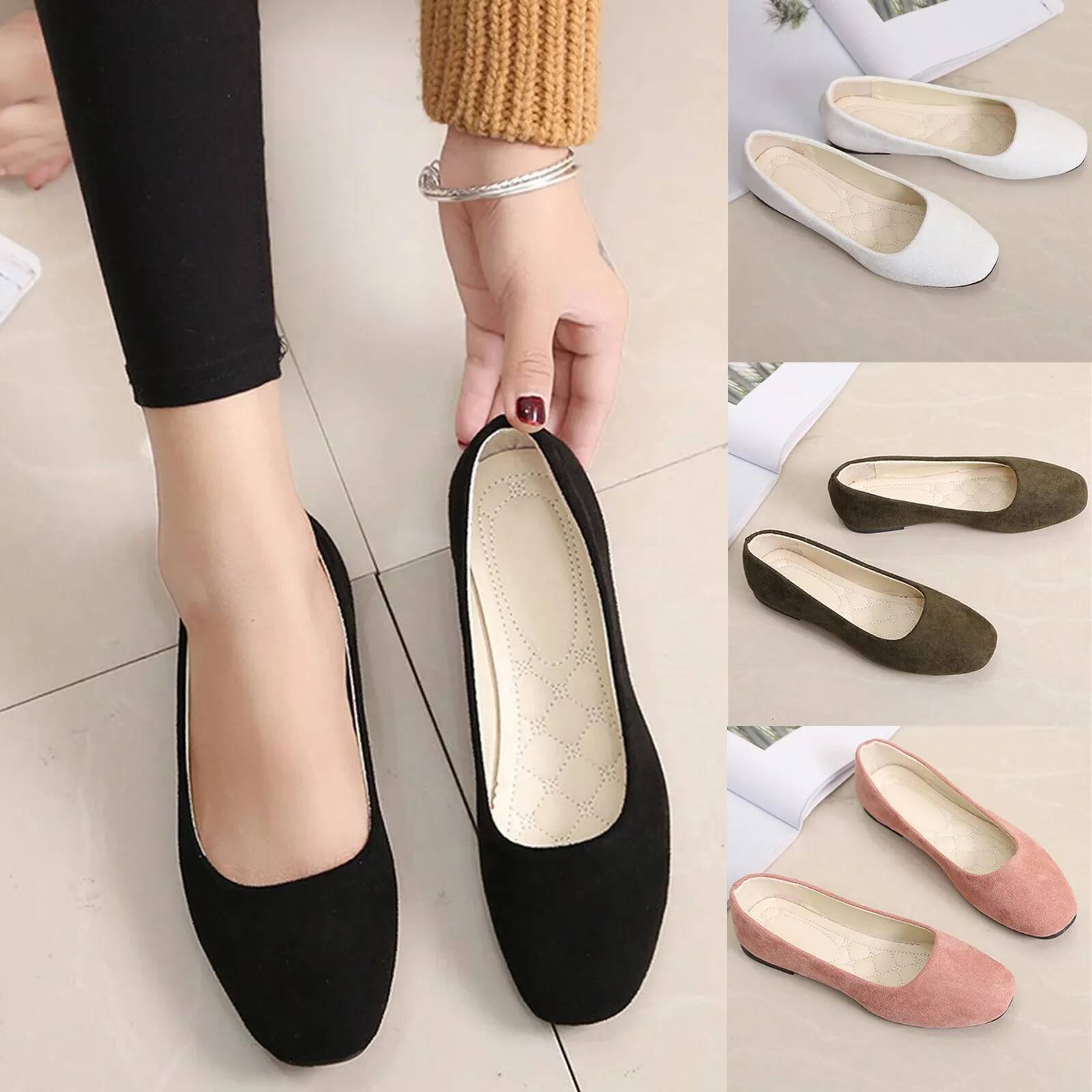 2024 Suede Flat Heel Shallow Female Shoes Spring Summer Square Toe Basic Concise Women Pumps Size 34-39 ddmypanda