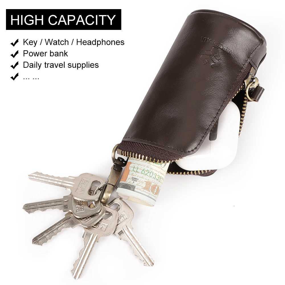 Vintage Genuine Leather Key Case Coin Purse Multifunctional Zip Key Holder Wallet with Key Ring Hook to Organize Keys Coins Z251023