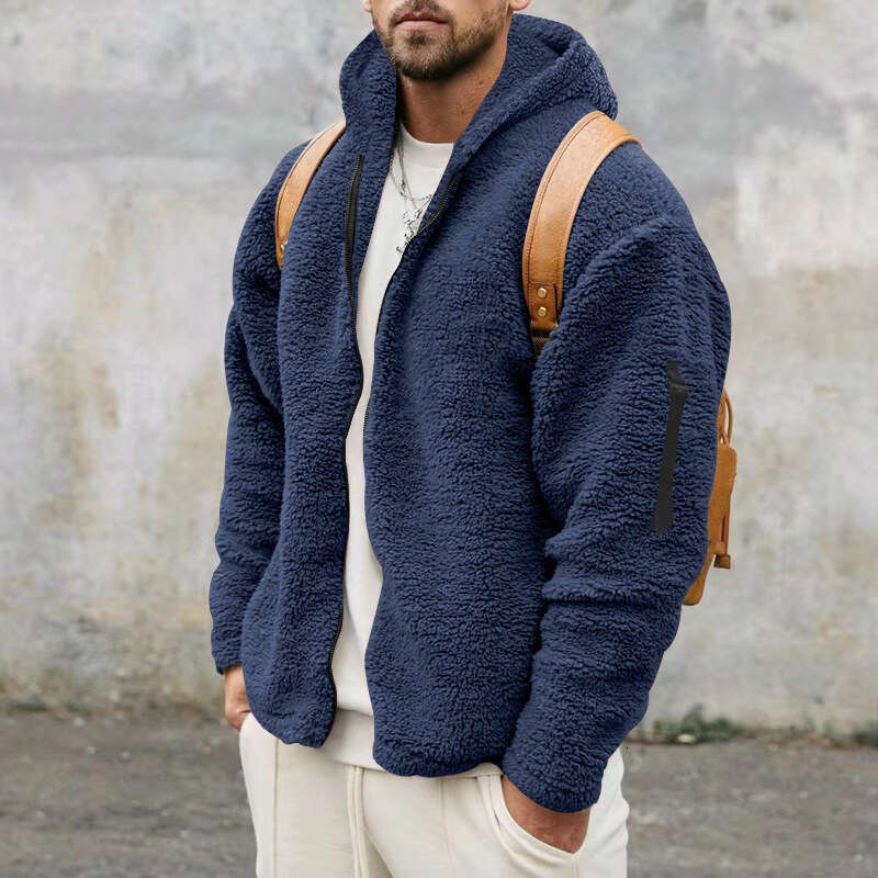 2025 Men's Autumn Winter Double-Sided Fleece Warm Loose Hooded Casual Jacket