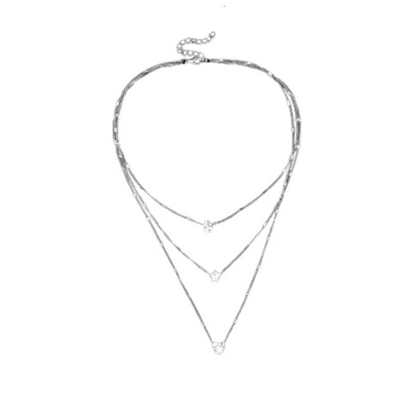 3 Layer Crystal Zircon Necklace Heart Star Multilayer Pendant Necklace Women Fashion Square Rhinestone Female Necklaces JewelryXJ251024