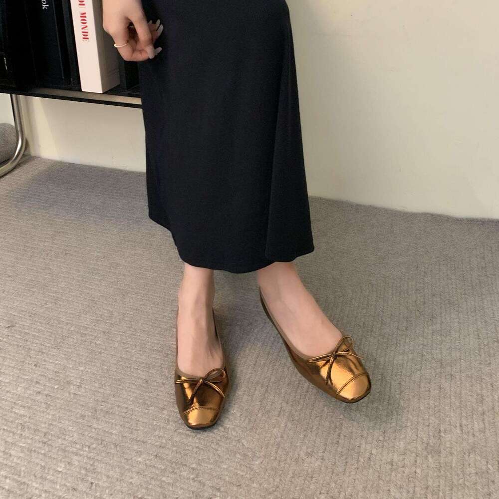 Women's Loafers 2025 New Designer Shoe Summer Autumn French Style Bowknot Casual Shoes Versatile Silver Slip-On Flats
