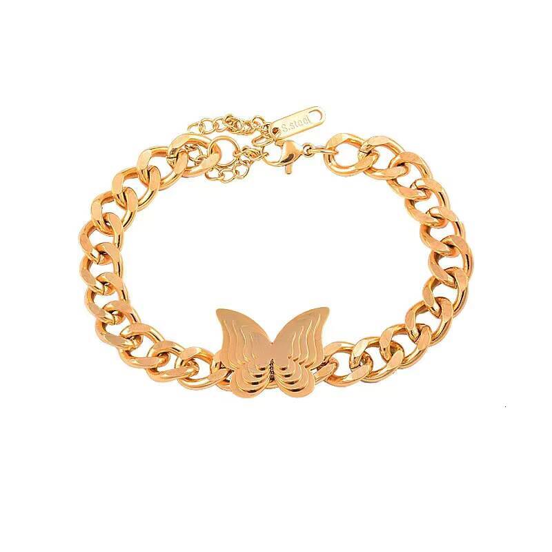 High Quality Wholesale 2024 New European and American HipHop Star Butterfly Flower Cuban Titanium Steel Bracelet