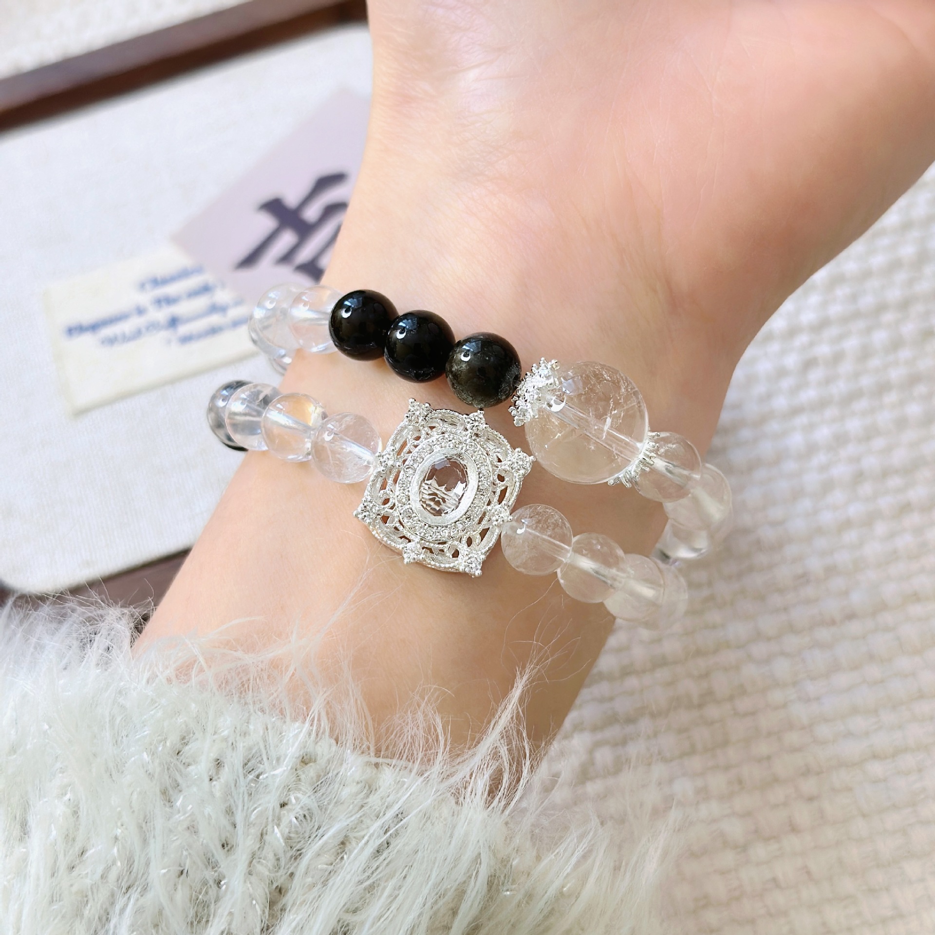 Double Strand Natural Quartz Bead Necklace - Elegant Double Circle Design