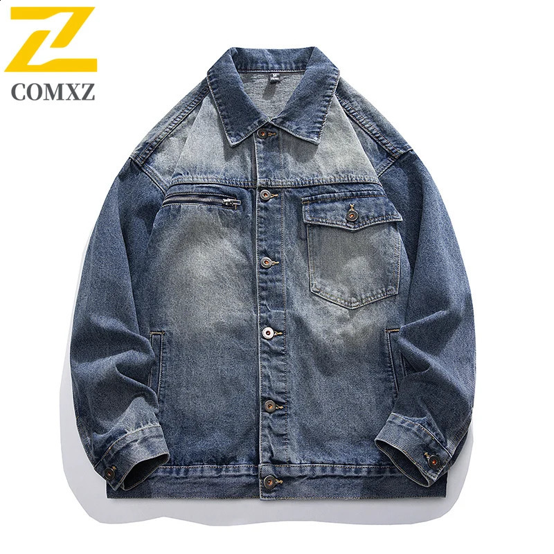 COMXZ Men Solid Denim Jackets 2025 Fashion Motorcycle Vintage Jeans Hommes Slim Fit Streetwear Style Autumn Coat 251017