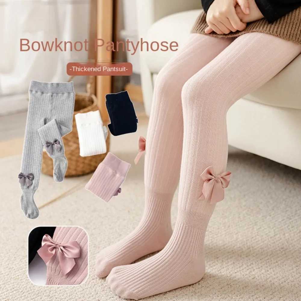 Cute Velvet Bow Cashmere Tights Cotton Thickened Children Pantyhose Toddler Stocking Warm Tights KidT251024