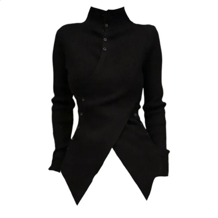 Oversize Irregular Slim Fit Bottoming Sweaters Simple Black Turtleneck Knitted Tops Women Autumn Long Sleeve Cardigan 251020