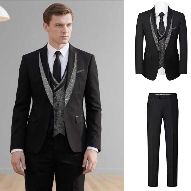 Handsome Men Tuxedos Shawl Lapel One Button Jacket Blazer 3 Pieces Classic Fit Business Occasion Customized Wear