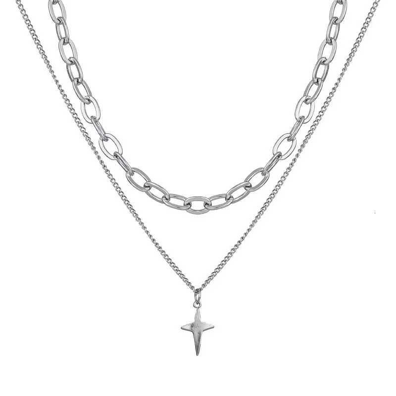 New Design Double Layer Link Chain Cross Star Necklace for Women Man Teens Tren Punk Hip hop Stainl Steel ChokerXJ251024