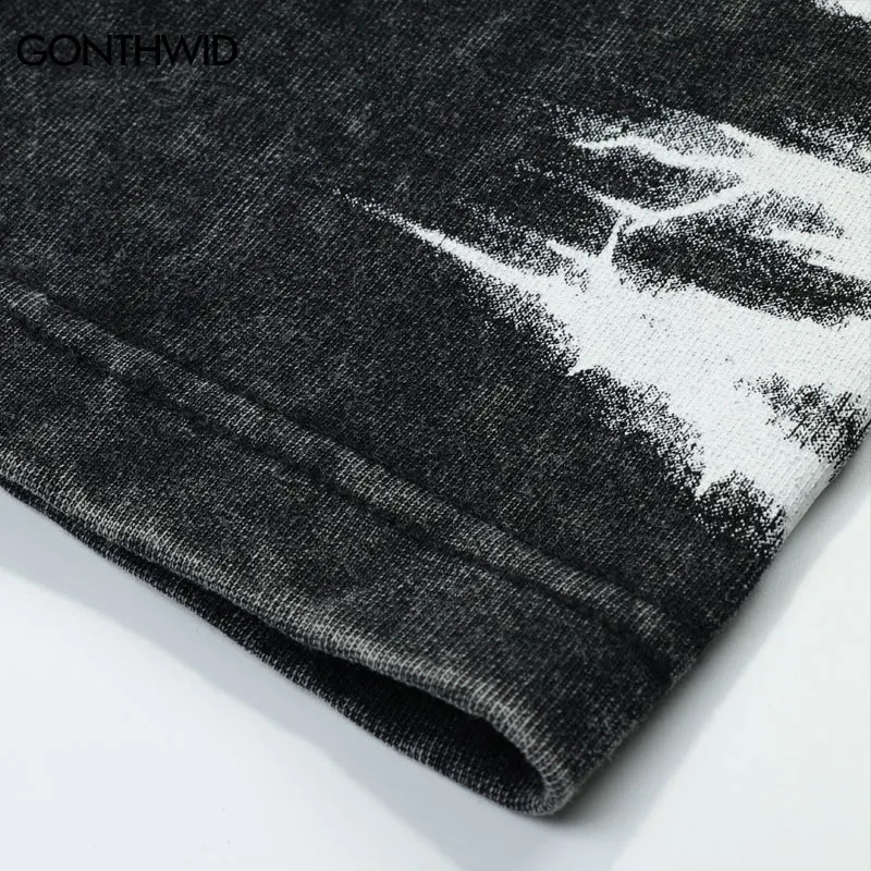 Vintage Black Oversized TShirt Streetwear Graphic Print Washed Long Sleeve Tshirt Grunge Hip Hop Harajuku Punk Loose Tops 251020