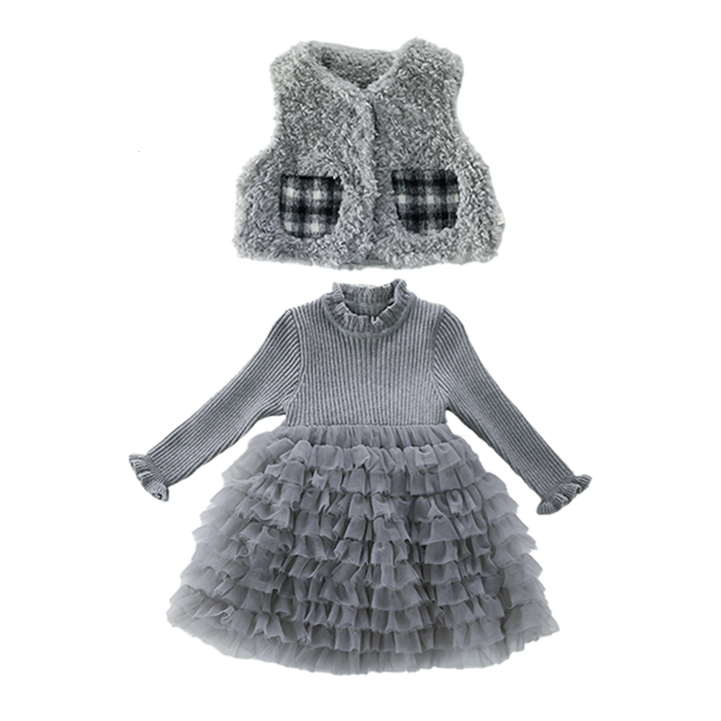 Girl fashion designer vest and dress set for autumn and winter, new Korean style children's winter thick two-piece set