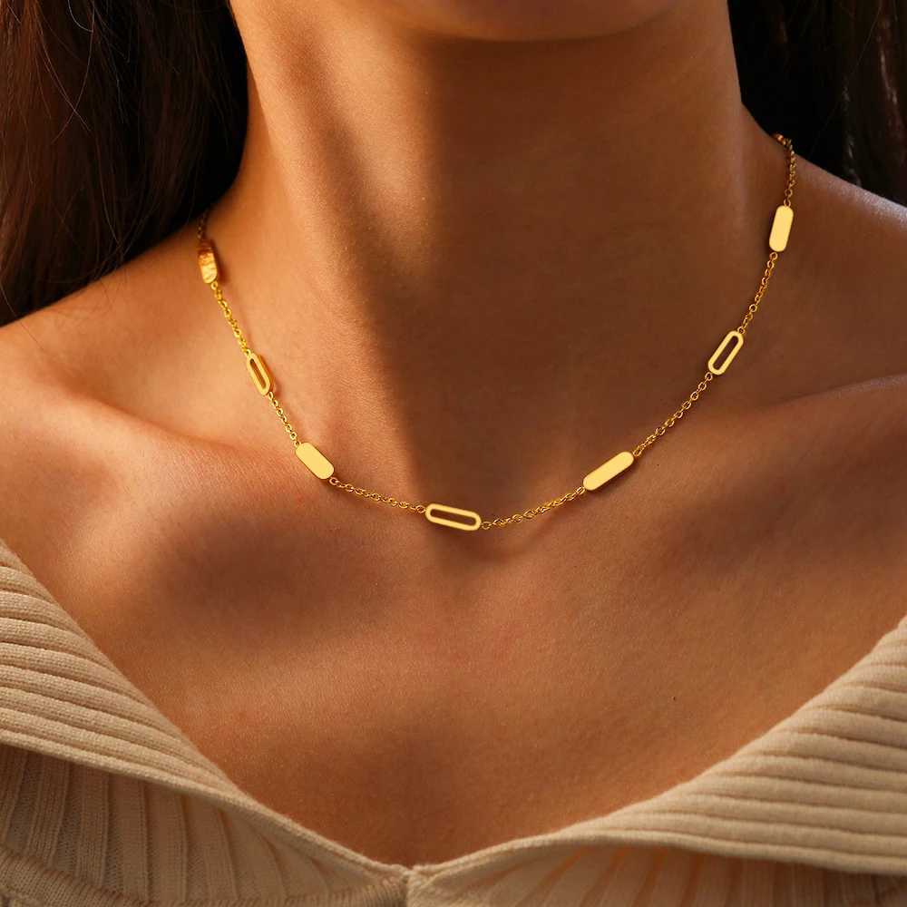 Stainl Steel Necklaces Geometric Round Rectangle Hollow Rectangle Choker Chain Trending Products Necklace For Women JewelryXJ251024