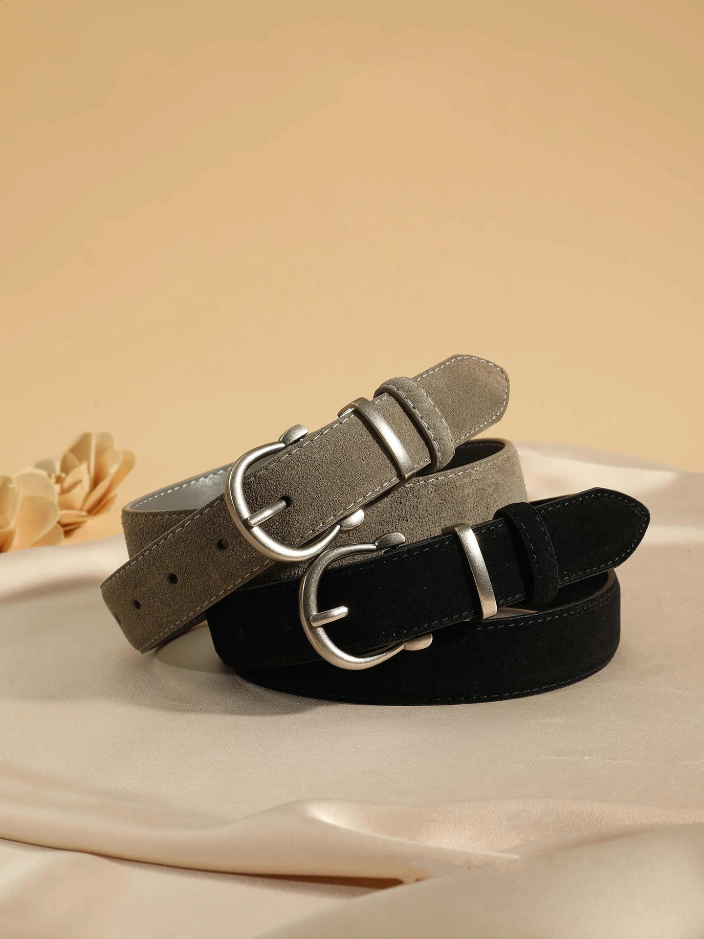 Womens Fashion Suede Leather Belt Adjustable Vintage Alloy Buckle Stylish Versatile Waistband for Jeans And Dresses 251013