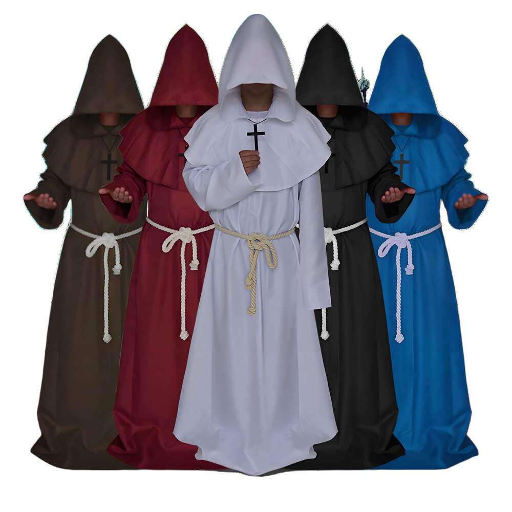 Medieval Monk Wizard Priest New Halloween Grim Reaper Robe Cosplay Role Play Costume